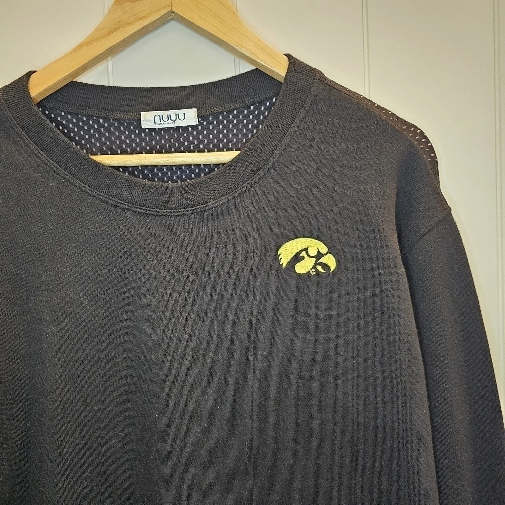 NUYU Hawkeyes Sweatshirt Women's Size Medium Black Embroidered Collage Mesh - Picture 3 of 9